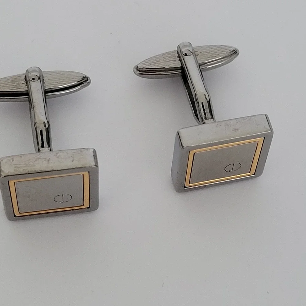 Dunhill Mens Vintage Two Tone Square Logo Cufflinks Silver Gold Tone AD Mark